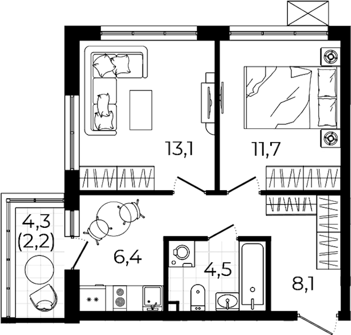 2-комнатная квартира 46 м², 3/7 эт., ЖК «А101 Всеволожск»